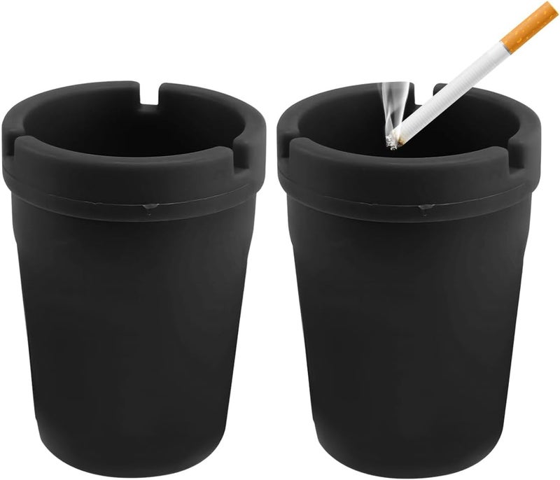 NYTKL Car Ashtray, Plastic Portable Smokeless Self-Extinguishing Vehicle Cigarette Trash Can Ash Tray, Universal Windproof Butt Bucket Ash Holder Organizer for Car Cup Holder (2 PCS Black) - Image 1